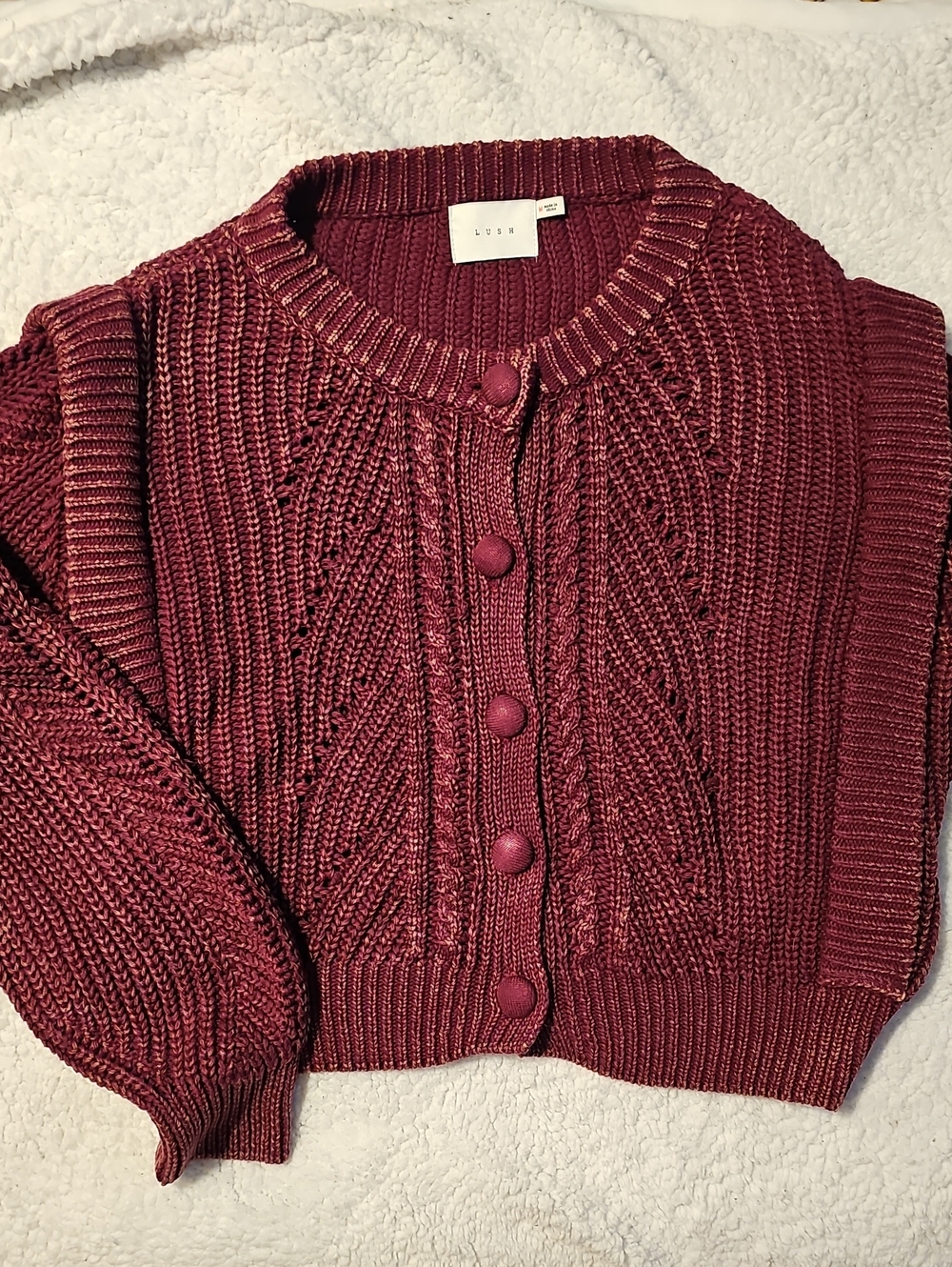 Lush Women's Pink-Red Cable Knit Button Cardigan
